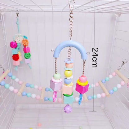 24cm Kawaii Style Pink Blue Flower Star Birdcage Decorative Parrot Toys Hanging Toy Handmade Bird Organic Bird Cages Accessories