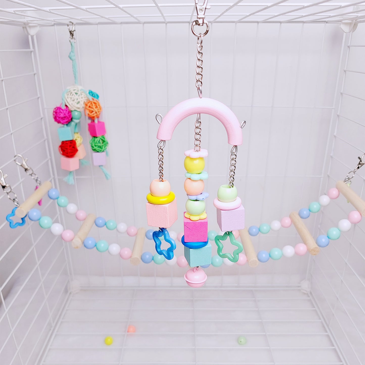 24cm Kawaii Style Pink Blue Flower Star Birdcage Decorative Parrot Toys Hanging Toy Handmade Bird Organic Bird Cages Accessories