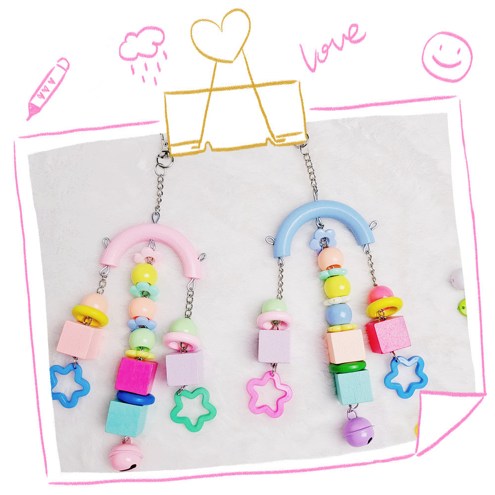 24cm Kawaii Style Pink Blue Flower Star Birdcage Decorative Parrot Toys Hanging Toy Handmade Bird Organic Bird Cages Accessories