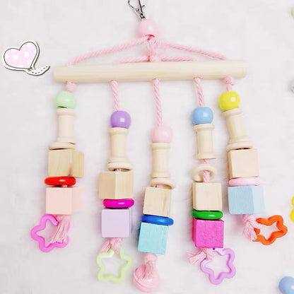 20x20cm Kawaii Style Line up Hanging Toy with Stars and Bell Birdcage Decorative Parrot Toys Handmade Bird Organic Bird Cages Accessories