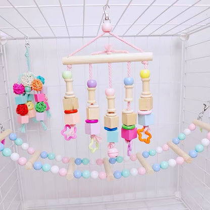 20x20cm Kawaii Style Line up Hanging Toy with Stars and Bell Birdcage Decorative Parrot Toys Handmade Bird Organic Bird Cages Accessories