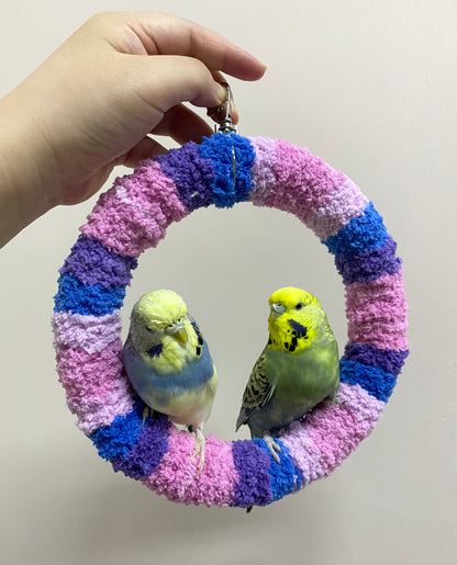 +Handmade+17.5cm Blueberry Pink Blue Purple Yarn Knitting Ring Swings Parrot Birdie Toy