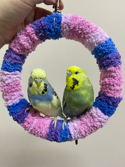 +Handmade+17.5cm Blueberry Pink Blue Purple Yarn Knitting Ring Swings Parrot Birdie Toy