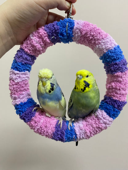 +Handmade+17.5cm Blueberry Pink Blue Purple Yarn Knitting Ring Swings Parrot Birdie Toy