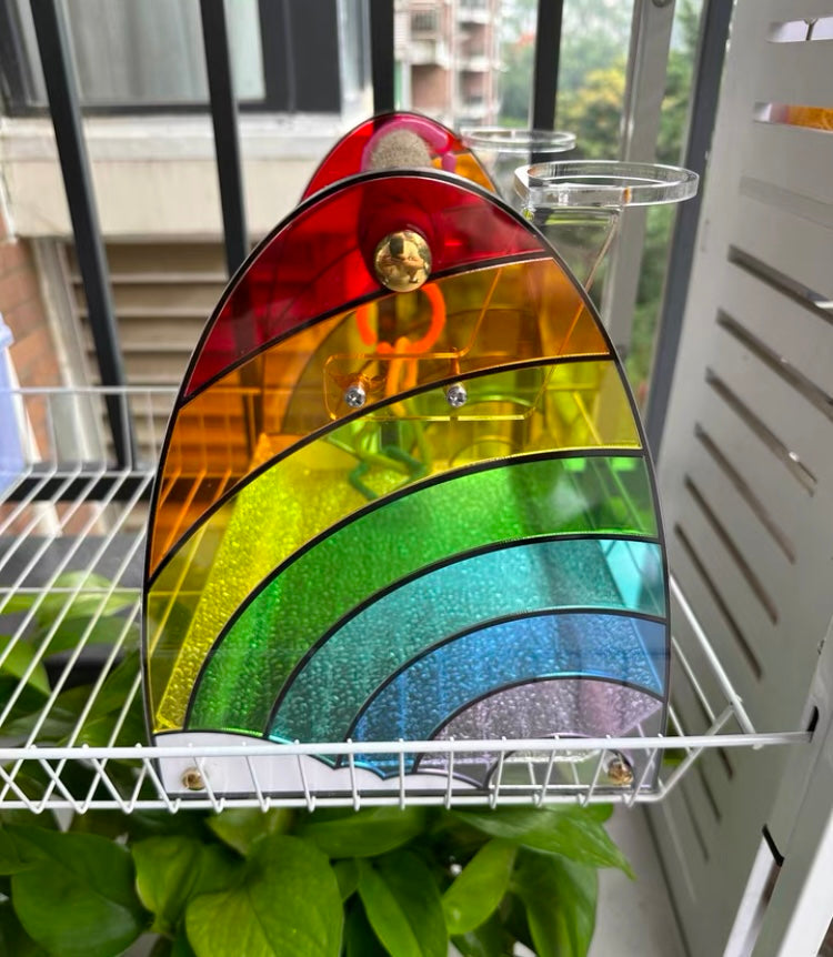 Handmade Rainbow Acrylic Stand with Wooden Branch Organic Bird Cages Accessories Lovebird Budgie Pacific Parrotlet