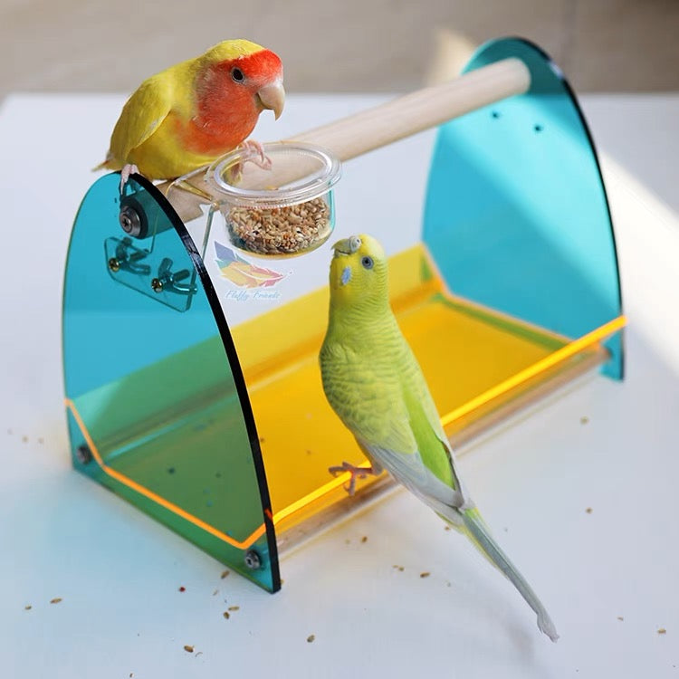 Handmade Acrylic Stand with Wooden Branch | SeaGreen Pink White Black - Organic Bird Cages Accessories Lovebird Budgie Pacific Parrotlet