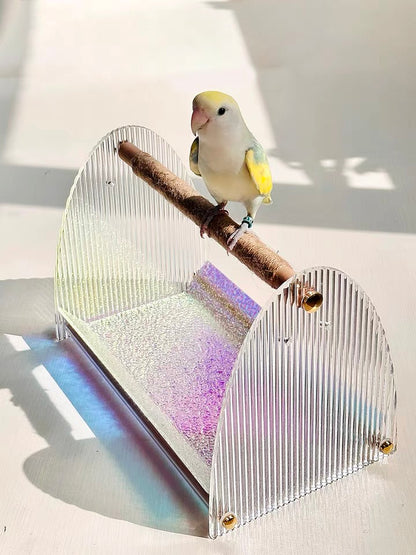 Handmade Acrylic Stand with Wooden Branch | SeaGreen Pink White Black - Organic Bird Cages Accessories Lovebird Budgie Pacific Parrotlet