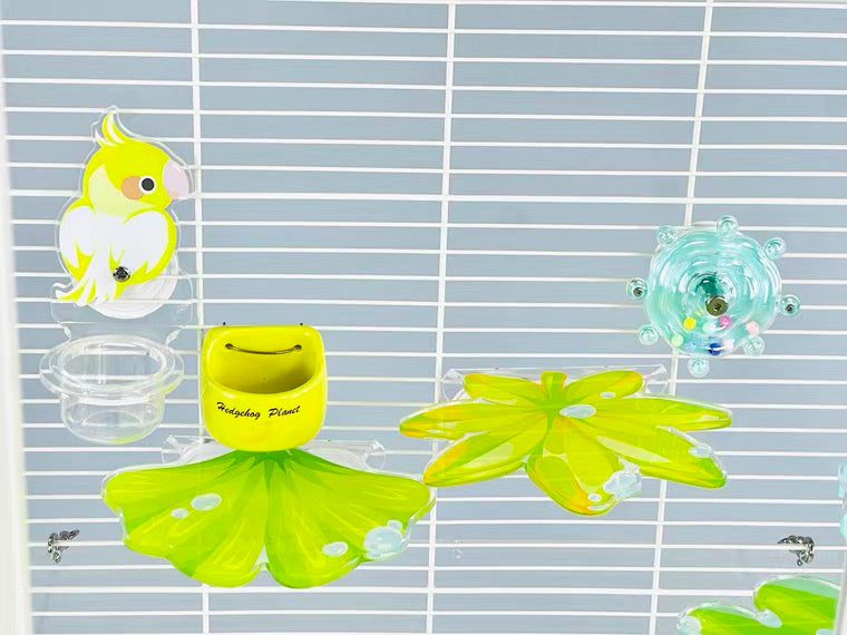 Acrylic Standing Platform Tropical Green Leaves and Flower - can use for pupu catcher is cage for Small Medium Size Parrot Cages Accessories