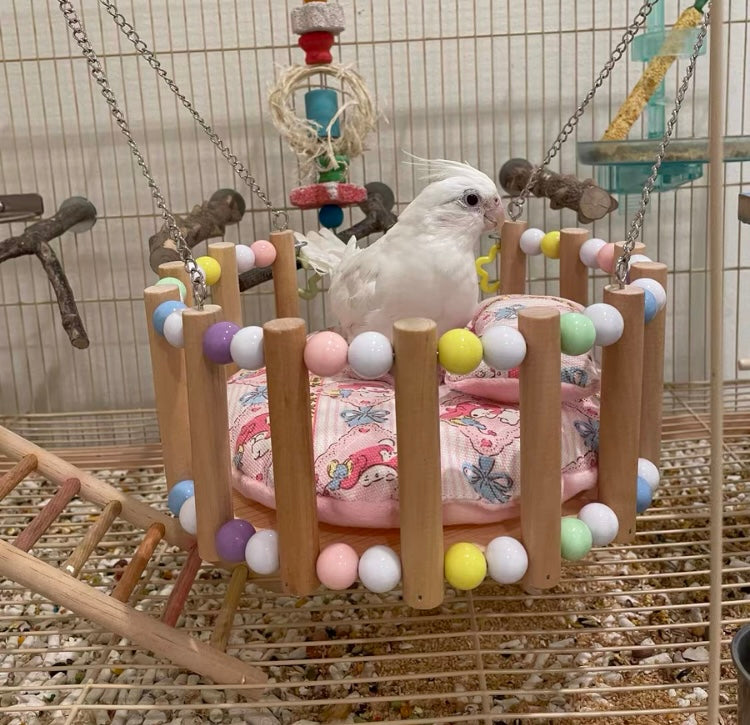 Handmade Kawaii Princess Rainbow Round Bed for Parrot Bird Toys Organic Bird Cages Accessories Lovebird Budgie Pacific Parrotlet Small Pet