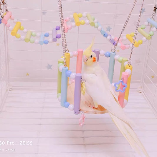 Handmade Kawaii Princess Rainbow Round Bed for Parrot Bird Toys Organic Bird Cages Accessories Lovebird Budgie Pacific Parrotlet Small Pet