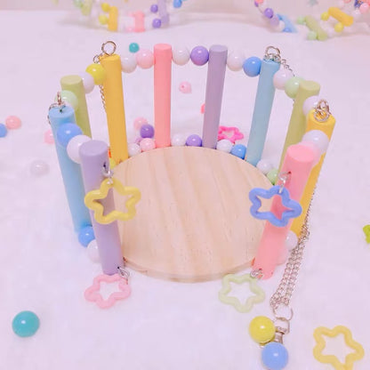 Handmade Kawaii Princess Rainbow Round Bed for Parrot Bird Toys Organic Bird Cages Accessories Lovebird Budgie Pacific Parrotlet Small Pet