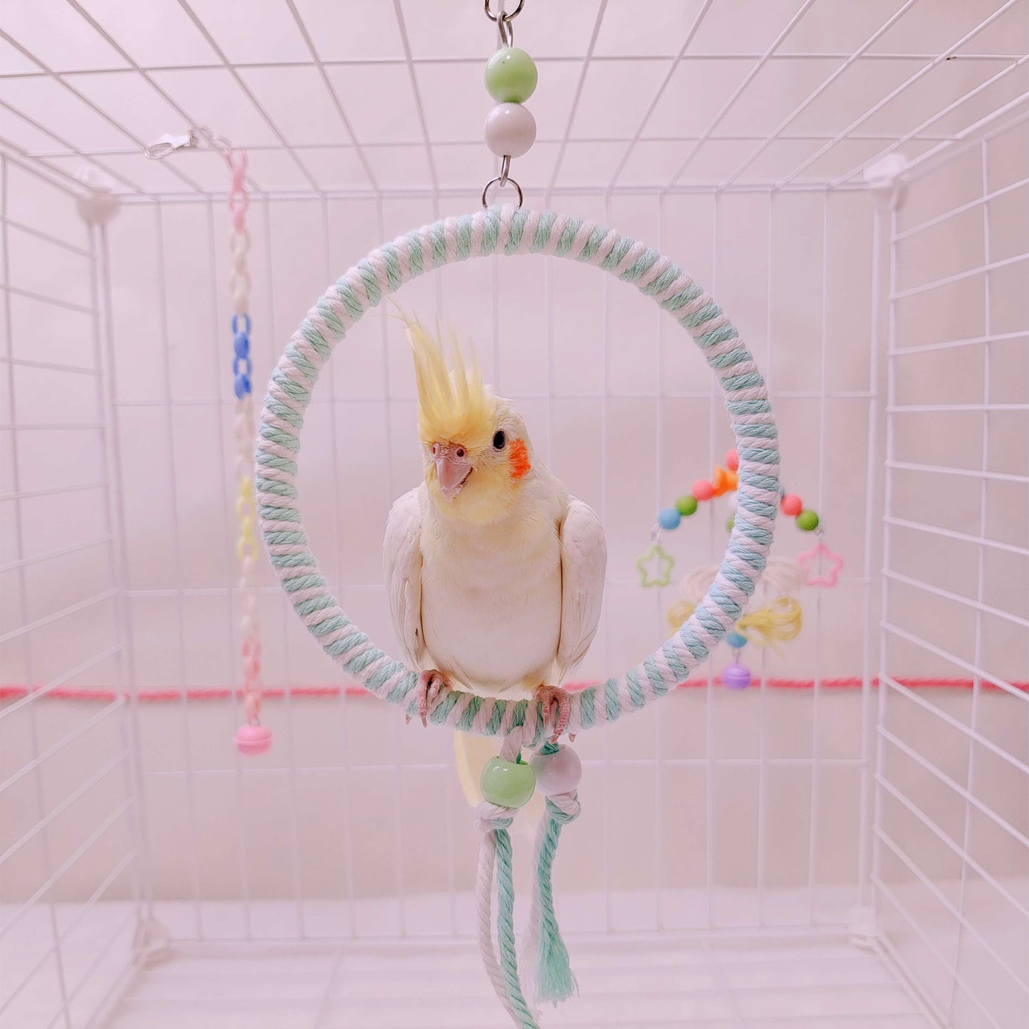 11.5-15cm SML Size Kawaii Style Pastel Rope Swings Parrot Birdie Toy for Small Medium Parrot