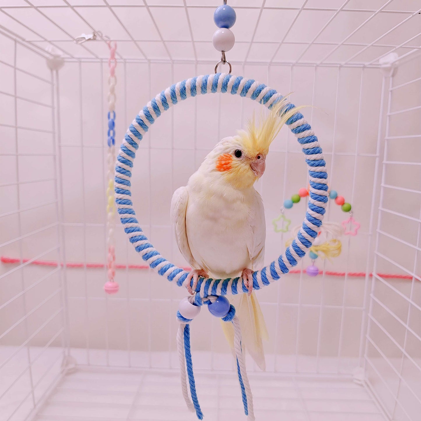 11.5-15cm SML Size Kawaii Style Pastel Rope Swings Parrot Birdie Toy for Small Medium Parrot