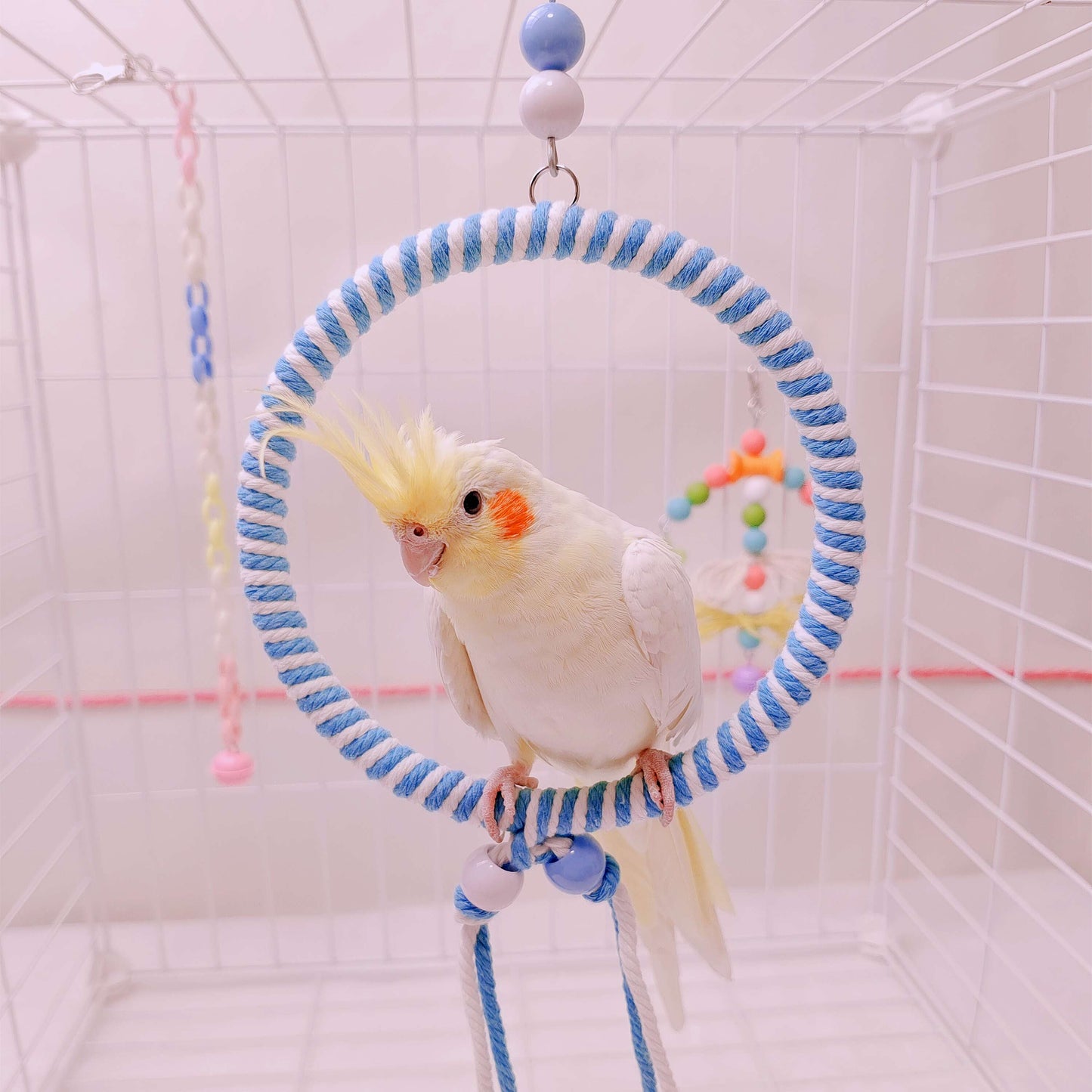 11.5-15cm SML Size Kawaii Style Pastel Rope Swings Parrot Birdie Toy for Small Medium Parrot