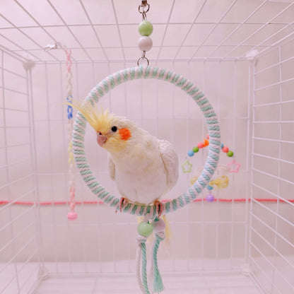 11.5-15cm SML Size Kawaii Style Pastel Rope Swings Parrot Birdie Toy for Small Medium Parrot