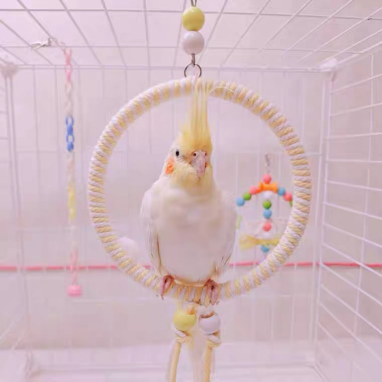 11.5-15cm SML Size Kawaii Style Pastel Rope Swings Parrot Birdie Toy for Small Medium Parrot