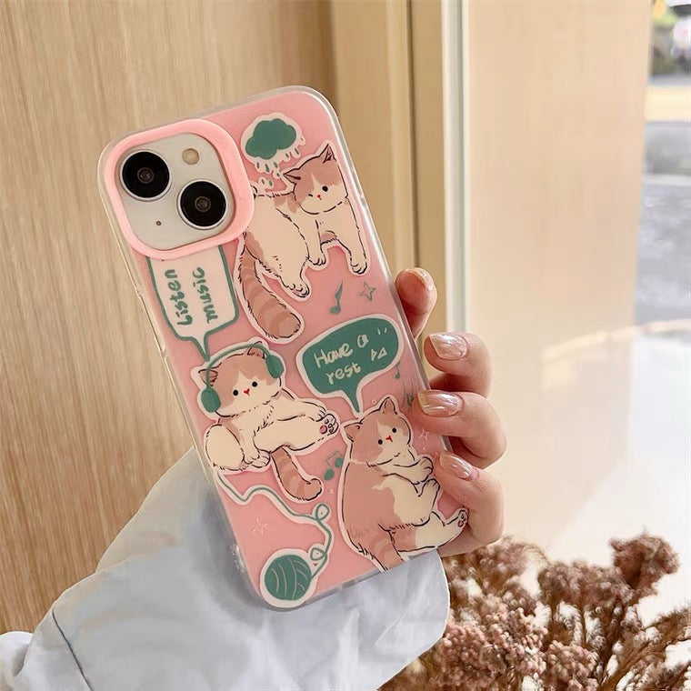 Japanese Lovely Yellow Kitten Cat Pink iPhone case Kawaii Lovely Cute Lolita iPhone 11 12 13 14 15 Pro Promax