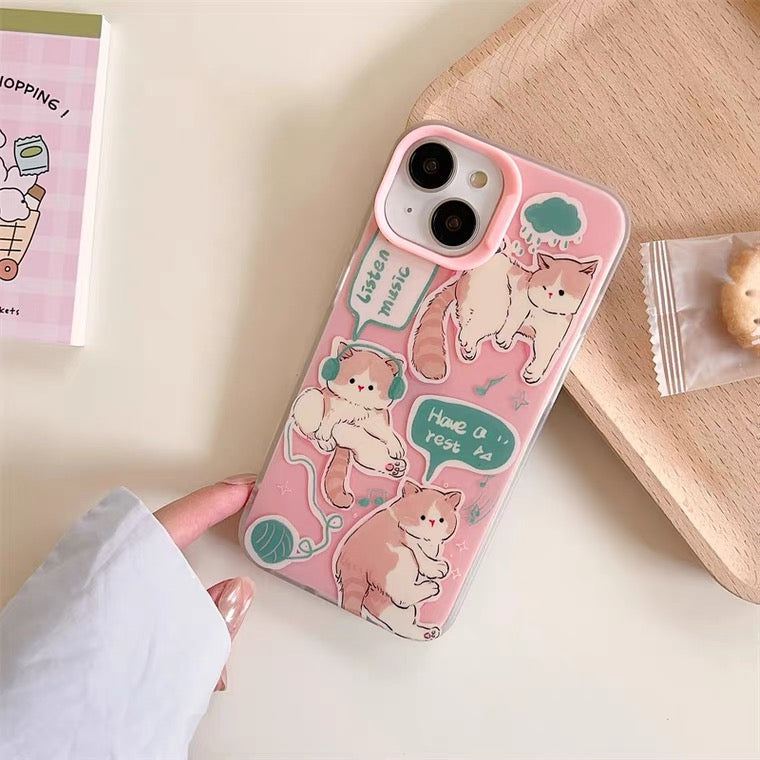 Japanese Lovely Yellow Kitten Cat Pink iPhone case Kawaii Lovely Cute Lolita iPhone 11 12 13 14 15 Pro Promax