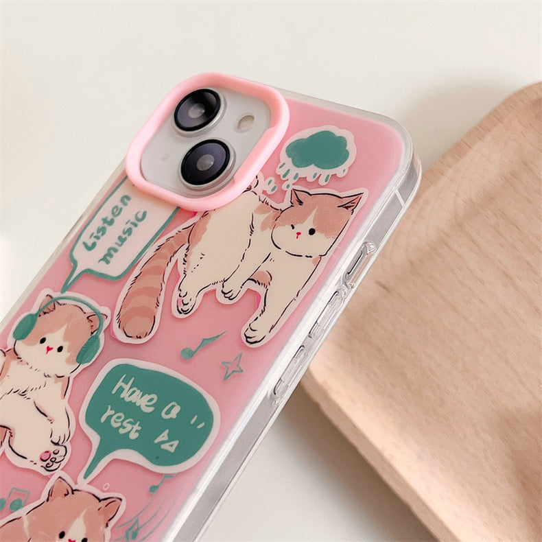 Japanese Lovely Yellow Kitten Cat Pink iPhone case Kawaii Lovely Cute Lolita iPhone 11 12 13 14 15 Pro Promax