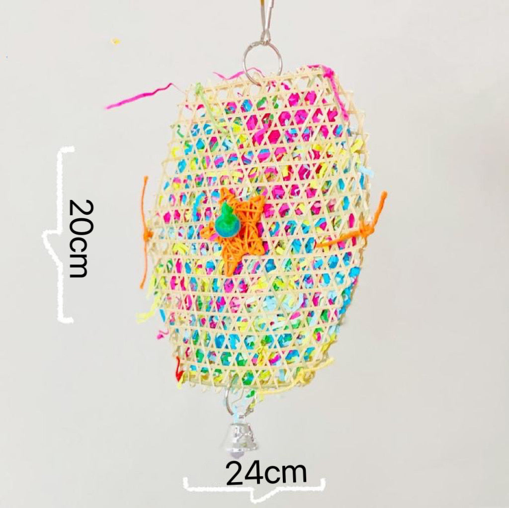 Colourful Style Raffia Paper with Bamboo Flower Star and Bell Bite Hanging Natural Parrot Birdie Toy Small Medium Parrot Cages Accessories