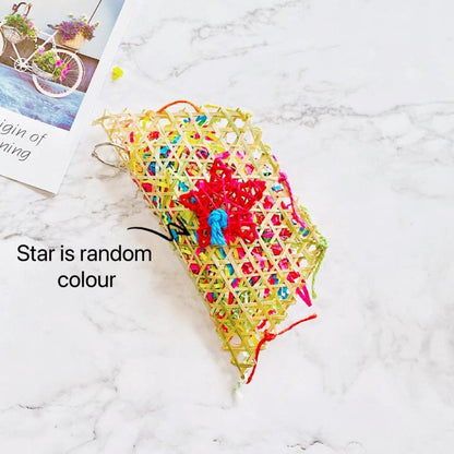 Colourful Style Raffia Paper with Bamboo Flower Star and Bell Bite Hanging Natural Parrot Birdie Toy Small Medium Parrot Cages Accessories