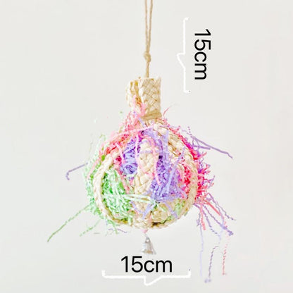 Colour Takraw 15cm Big Ball Shape Corn Leaf with Raffia Paper Parrot Toys