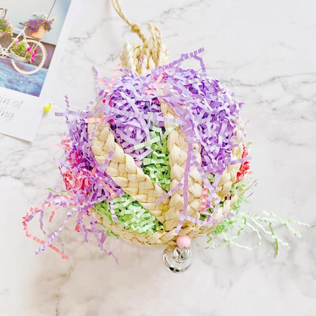 Colour Takraw 15cm Big Ball Shape Corn Leaf with Raffia Paper Parrot Toys Hanging Toy Handmade Bird Toys Organic Bird Cages