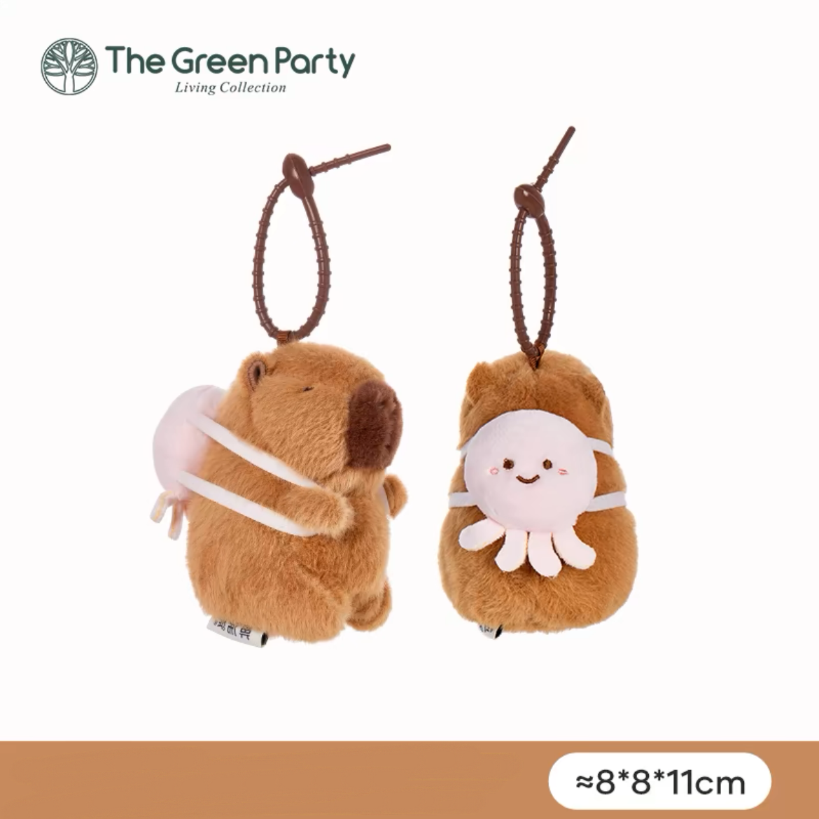 The Green Party Capybara Summer Ocean Plush Doll | with Backpack Oyster Octopus Shell Lobster Bee - 12cm 22cm 33cm 48cm Children Gift Animal mini Plush Doll Keychain Plush Doll