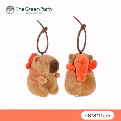 The Green Party Capybara Summer Ocean Plush Doll | with Backpack Oyster Octopus Shell Lobster Bee - 12cm 22cm 33cm 48cm Children Gift Animal mini Plush Doll Keychain Plush Doll