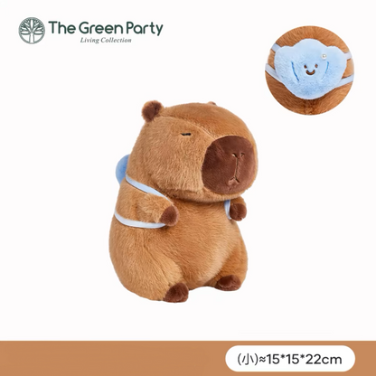 The Green Party Capybara Summer Ocean Plush Doll | with Backpack Oyster Octopus Shell Lobster Bee - 12cm 22cm 33cm 48cm Children Gift Animal mini Plush Doll Keychain Plush Doll