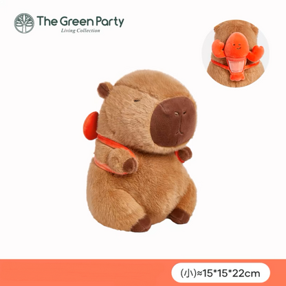 The Green Party Capybara Summer Ocean Plush Doll | with Backpack Oyster Octopus Shell Lobster Bee - 12cm 22cm 33cm 48cm Children Gift Animal mini Plush Doll Keychain Plush Doll