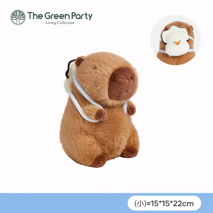 The Green Party Capybara Summer Ocean Plush Doll | with Backpack Oyster Octopus Shell Lobster Bee - 12cm 22cm 33cm 48cm Children Gift Animal mini Plush Doll Keychain Plush Doll