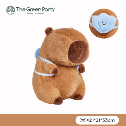 The Green Party Capybara Summer Ocean Plush Doll | with Backpack Oyster Octopus Shell Lobster Bee - 12cm 22cm 33cm 48cm Children Gift Animal mini Plush Doll Keychain Plush Doll