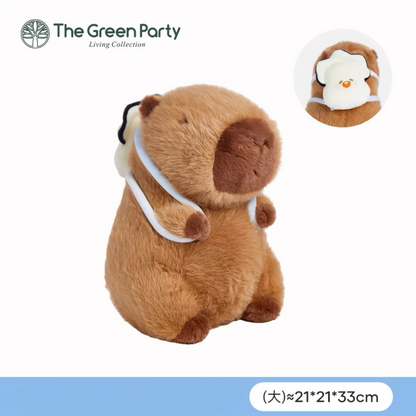 The Green Party Capybara Summer Ocean Plush Doll | with Backpack Oyster Octopus Shell Lobster Bee - 12cm 22cm 33cm 48cm Children Gift Animal mini Plush Doll Keychain Plush Doll