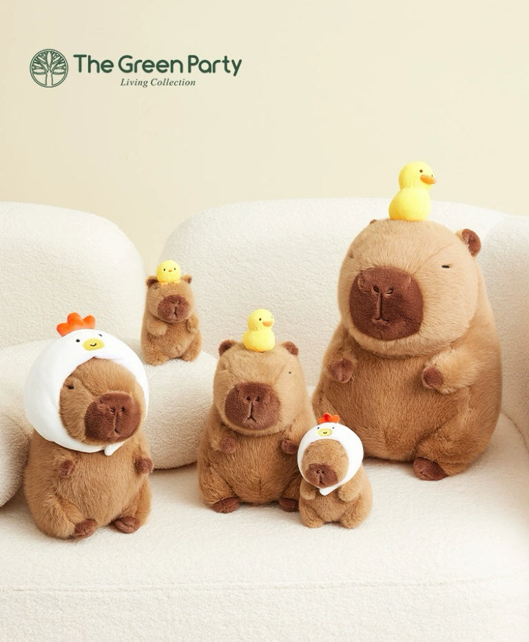 The Green Party Capybara Plush Doll | Capybara with Duck and Chicken - 12cm 28cm 40cm Children Gift Animal mini Plush Doll Keychain Plush Doll 