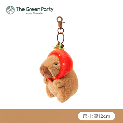 The Green Party Capybara Plush Doll | with Hat Strawberry - 12cm 22cm Children Gift Animal mini Plush Doll Keychain Plush Doll