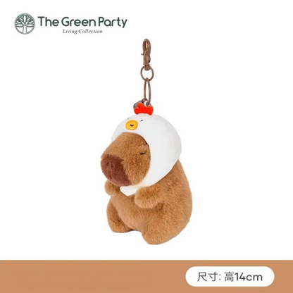 The Green Party Capybara Plush Doll | Capybara with Duck and Chicken - 12cm 28cm 40cm Children Gift Animal mini Plush Doll Keychain Plush Doll