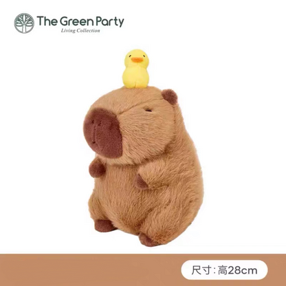 The Green Party Capybara Plush Doll | Capybara with Duck and Chicken - 12cm 28cm 40cm Children Gift Animal mini Plush Doll Keychain Plush Doll