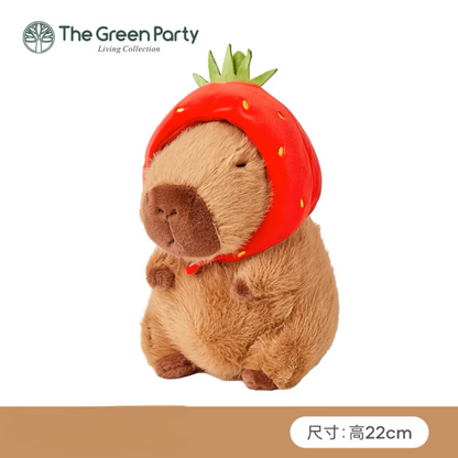 The Green Party Capybara Plush Doll | with Hat Strawberry - 12cm 22cm Children Gift Animal mini Plush Doll Keychain Plush Doll