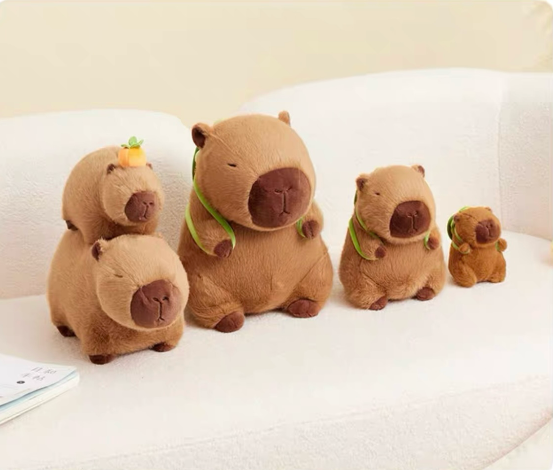 The Green Party Capybara Plush Doll | with Backpack Turtle and Orange  - 13cm 23cm 45cm 65cm Children Gift Animal mini Plush Doll Keychain Plush Doll