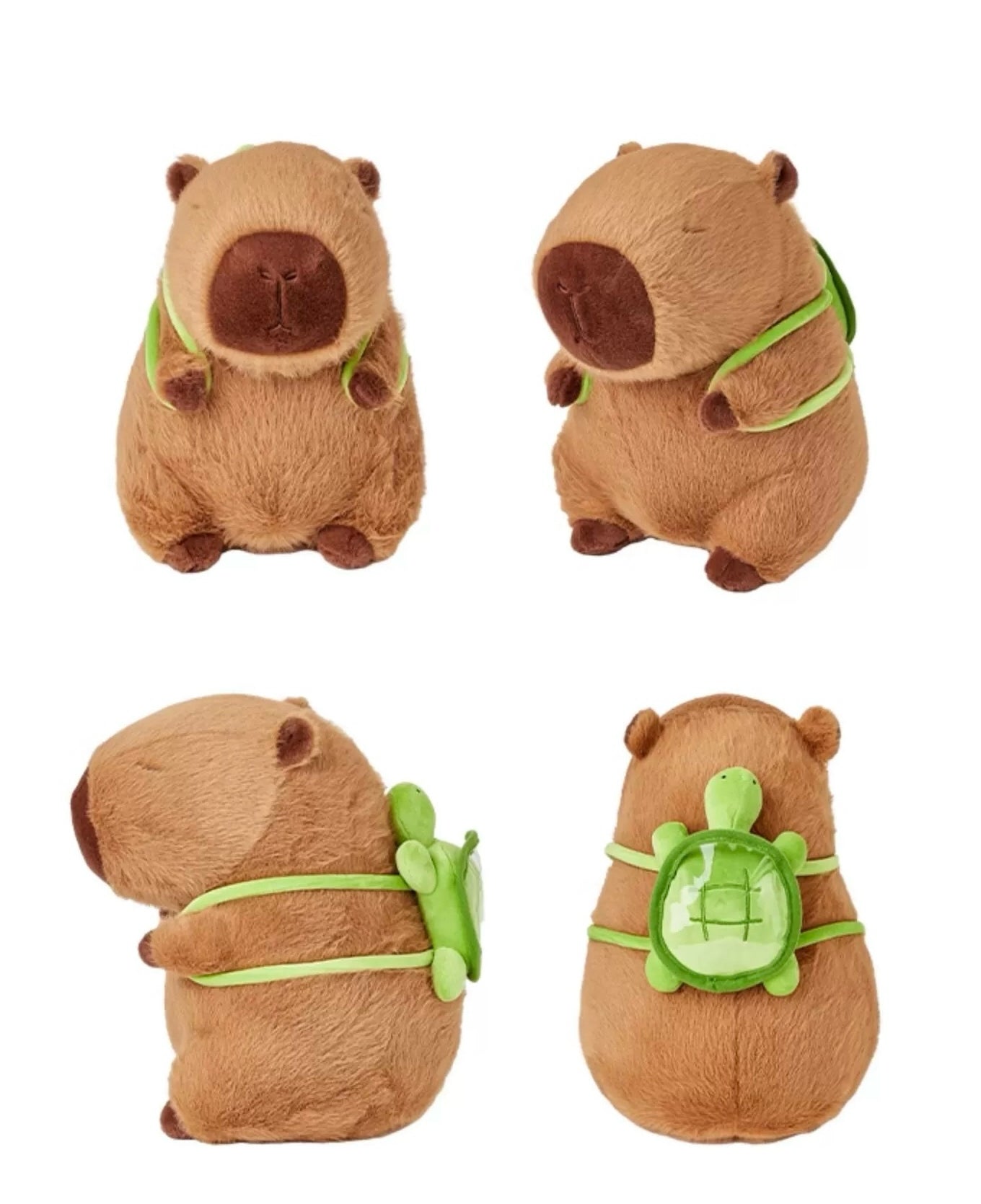 The Green Party Capybara Plush Doll | with Backpack Turtle and Orange  - 13cm 23cm 45cm 65cm Children Gift Animal mini Plush Doll Keychain Plush Doll