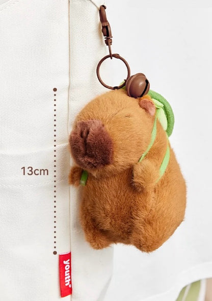 The Green Party Capybara Plush Doll | with Backpack Turtle and Orange  - 13cm 23cm 45cm 65cm Children Gift Animal mini Plush Doll Keychain Plush Doll