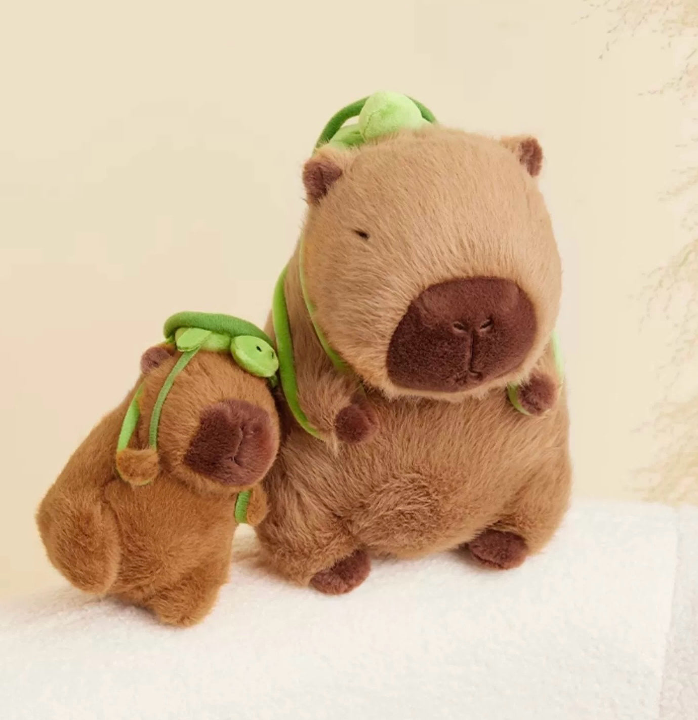 The Green Party Capybara Plush Doll | with Backpack Turtle and Orange  - 13cm 23cm 45cm 65cm Children Gift Animal mini Plush Doll Keychain Plush Doll