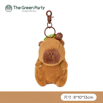 The Green Party Capybara Plush Doll | with Backpack Turtle and Orange  - 13cm 23cm 45cm 65cm Children Gift Animal mini Plush Doll Keychain Plush Doll