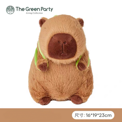 The Green Party Capybara Plush Doll | with Backpack Turtle and Orange  - 13cm 23cm 45cm 65cm Children Gift Animal mini Plush Doll Keychain Plush Doll