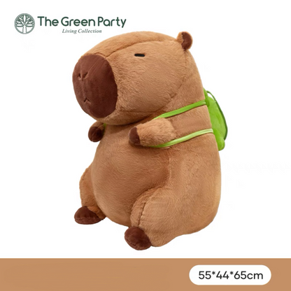 The Green Party Capybara Plush Doll | with Backpack Turtle and Orange  - 13cm 23cm 45cm 65cm Children Gift Animal mini Plush Doll Keychain Plush Doll