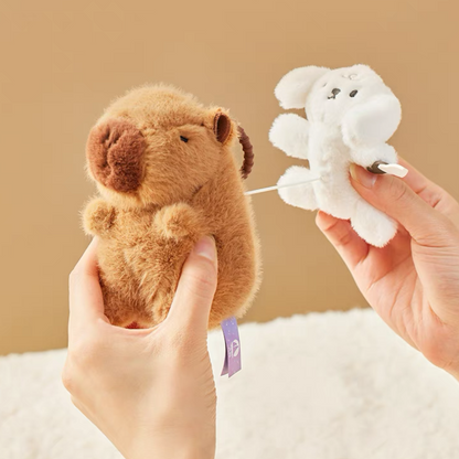 The Green Party Capybara Shaking Keychain | with Goose Fish Crocodile Dog Turtle - 13cm Children Gift Animal mini Plush Doll Keychain