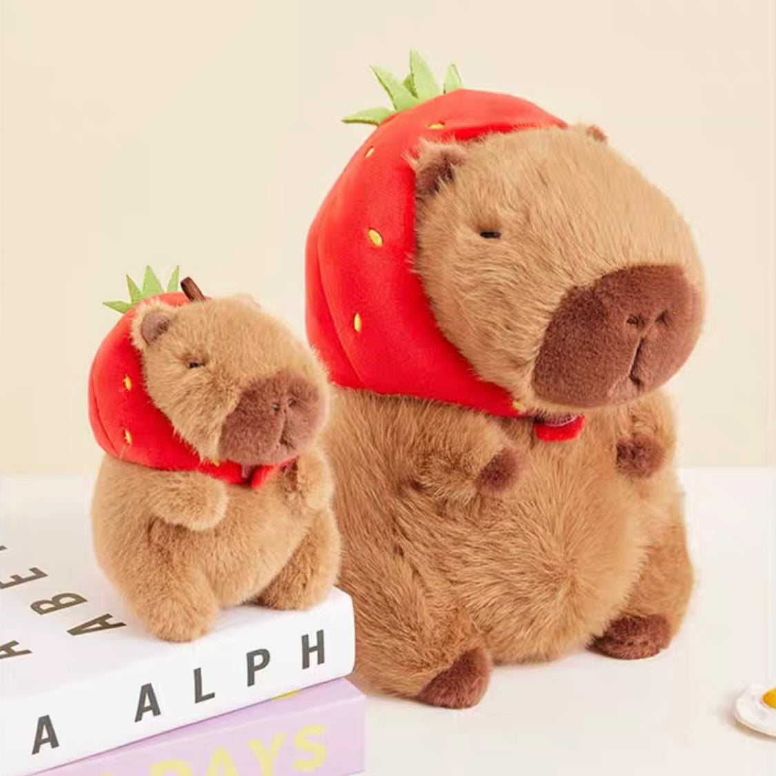 The Green Party Capybara Plush Doll | with Hat Strawberry - 12cm 22cm Children Gift Animal mini Plush Doll Keychain Plush Doll