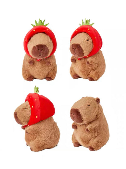 The Green Party Capybara Plush Doll | with Hat Strawberry - 12cm 22cm Children Gift Animal mini Plush Doll Keychain Plush Doll