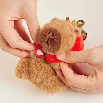 The Green Party Capybara Plush Doll | with Hat Strawberry - 12cm 22cm Children Gift Animal mini Plush Doll Keychain Plush Doll